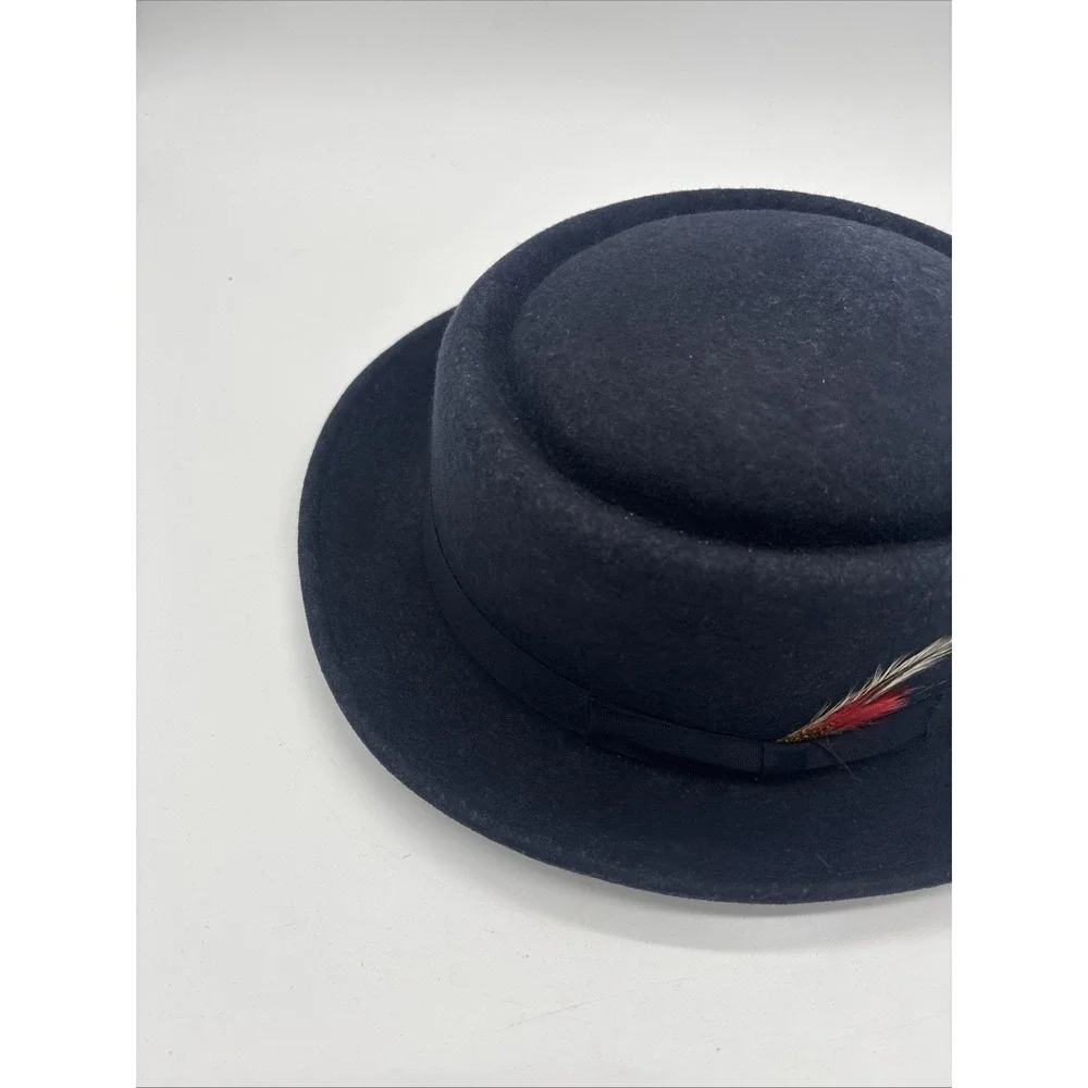 Vintage Pork Pie Fedora Hat By Capas  Design Navy Blue